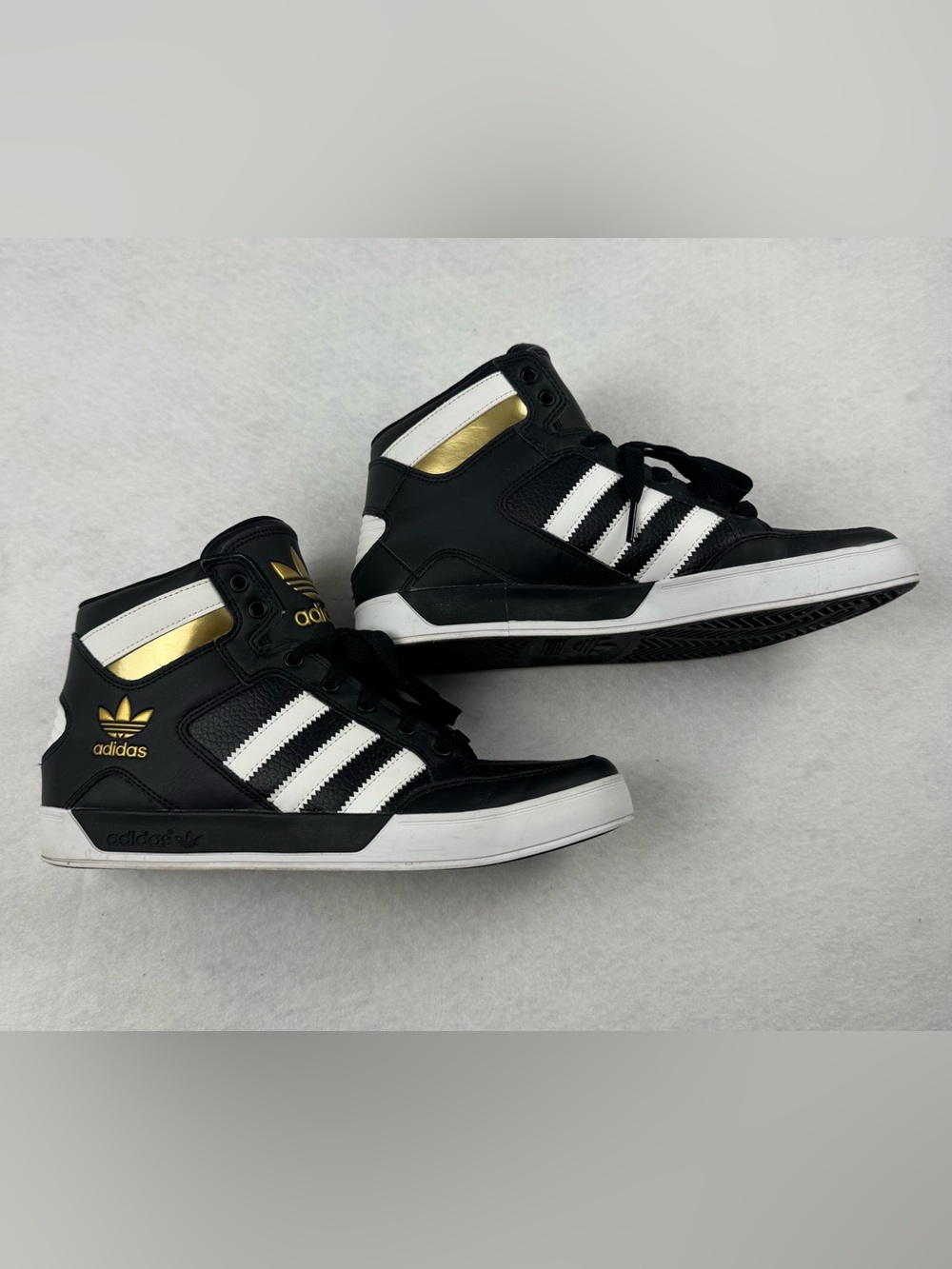 Adidas Originals Black White Gold High Top Sneakers Size 8.5 - Picture 2 of 9